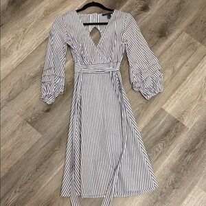 Forever 21 Black and White Wrap Sundress with Bishop Sleeves